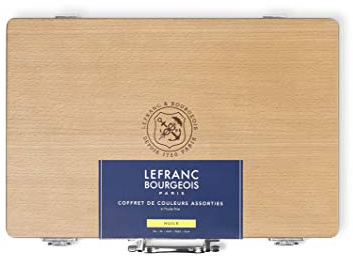 Lefranc & Bourgeois 101203 Fine Oil Colour Assortment Geschenkbox, 10 extra feine Ölfarben, Malmittel, Ölmedium, Pinsel, Palette im Holzkoffer