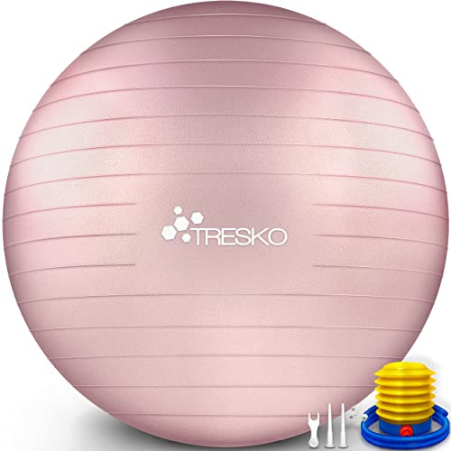 TRESKO® Gymnastikball BPA-Frei inkl. Luftpumpe | Ergonomischer Sitzball | Pilates Ball für Fitness, Yoga, Gymnastik, Schwangerschaft, Rückenschmerzen | Yogaball Pezziball Sitzball Anti-Burst 300 kg