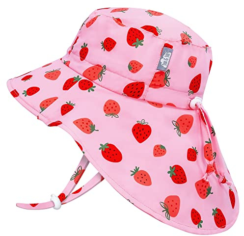 Jan & Jul Baby Sonnenhut für Mädchen mit Verstellbarem Kinnriemen (M: 6-24 Monate, Rosa Erdbeere)