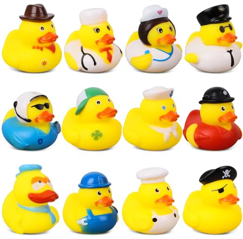 RNHDLY 12 Stück Badeente Set, 5CM Gummi Badeenten, Badeente Lustig Quietscheente Wiederverwendbare Bunt Gummiente für Kindergeburtstagpartys, Badewannen, Strand und im Pool