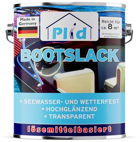 PLID® Bootslack Farblos Glänzend für Holz - Klarlack Holz Wasserfest - Küchenarbeitsplatte lackieren - Lack für Parkett, Treppen, Gartenmöbel und Theken - Holzlack Yachtlack - Made in Germany 0,75l