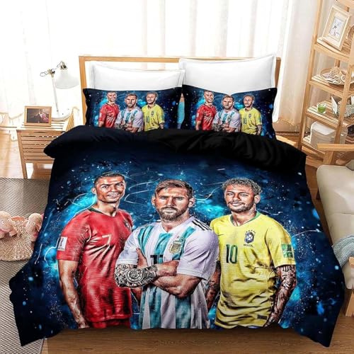 ZAQXSWCD Fußballstar Bettwäsche135x200 cm Fussball Bettbezug und 80x80 cm Kissenbezug Mit Reißverschluss Mikrofaserbettwäsche für Jungen Kinder