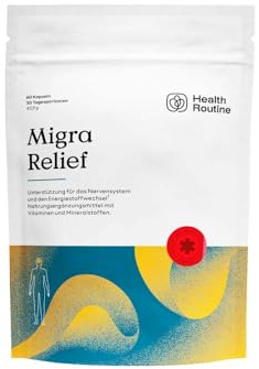 Health Routine Migra Relief | Brain Complete Magnesium Komplex – 1er Pack | mit Magnesiumhydroxid, Vitamin B12, B2, B6 & Coenzym Q10 – Energie, Konzentration, Entspannung & Nervensystem