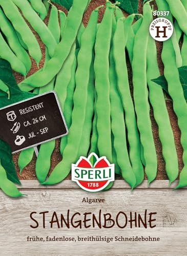 Sperli Stangenbohnensamen Algarve 80337 - resistente Sorte - fadenlos - breithülsig - ca. 26 cm - Samen Gemüse, Saatgut, Gemüse Pflanzen