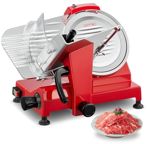 FOHERE Allesschneider Elektrisch Aufschnittmaschine mit 25 CM Edelstahlklinge, Integrierter Schärfer, Einstellbare Dicke 0-12 mm, Professionelle Schneidemaschine für Fleisch, Schinken, Käse & Brot