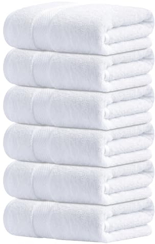 Infinitee Xclusives Premium Weiße Handtücher aus 100% Baumwolle, 6er-Pack (40 x 72 cm) – Super Saugfähig, Schnelltrocknend, für Bad, Hotel, Salon & Fitnessstudio