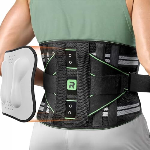 Rakiie Rückenstützgürtel für Herren und Damen, 8-fache Lendenwirbelstütze mit 3D-Pad, Atmungsaktive Rückenbandage zur Linderung von Rückenschmerzen (M)