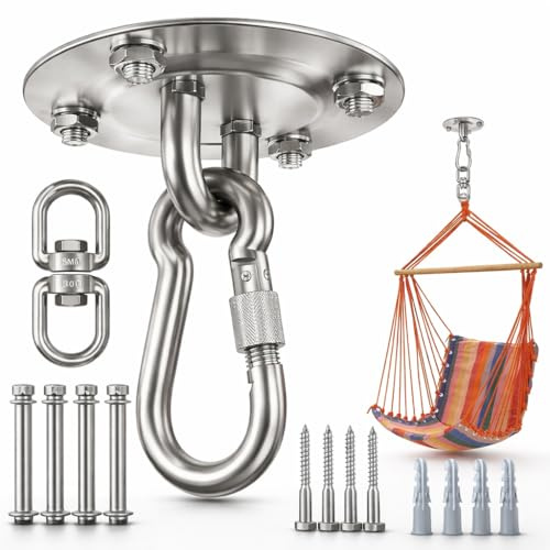 Morzejar Deckenhaken Schwerlast 450 kg, 360° drehbarer Schaukelhaken aus 304 Edelstahl, Deckenhalterung für Hängesessel, Hängematte, Boxsack, Slingtrainer, Yoga, Schaukel, Schwarz