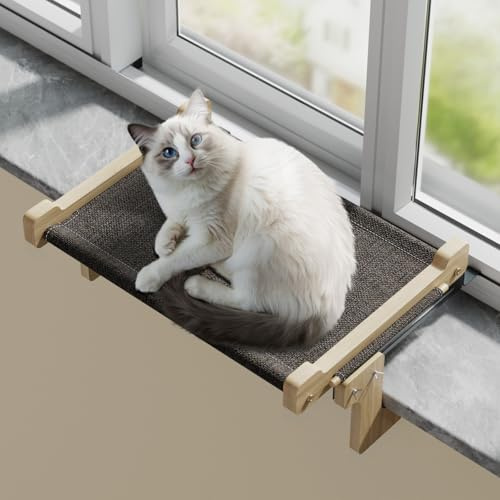 Eukue Katzen Hängematte Fensterplätze, Katzen Fensterliege für Katze mit Massivholz und Metall, Stabiles Fensterbrett Katze, Katzenliege Fenster, katzenhängebett Fenster (bis 30 kg)