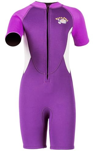 Kinder Neopren Shorty Nassanzüge Shorty 2.5mm Neoprenanzug Mädchen Frontverschluss wärmend haltend für Schwimmen Schnorcheln Surfen Tauchen Purpur S Größe