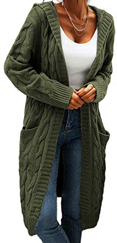 GeGekoko Strickjacke Damen mit Kapuze Langarm Cardigan mit Taschen | Grobstrick, Open Front Sweater, Herbst Winter, Casual, Strickcardigan, Pullover