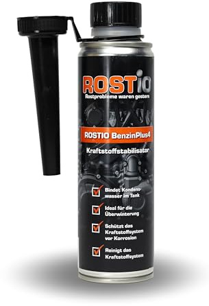 Rostio Benzin Additiv BenzinPlus4 | Kraftstoffstabilisator & Motorreiniger 300 ml | Einspritzdüsen-, Ventil- & Luftmassenmesser-Reiniger | Vergaser- & Drosselklappenreiniger, Größe: 1 Flasche