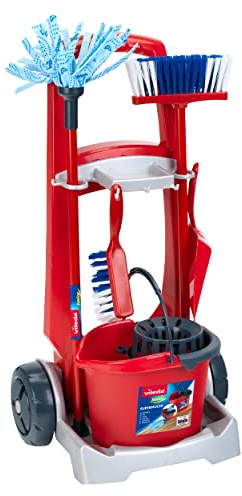 Theo Klein 6741 Vileda Besenwagen | Mit Wischmop, Eimer, Besen und vielem mehr | Vileda-Design | Maße des Wagens: 29 cm x 24 cm x 60 cm | Spielzeug für Kinder ab 3 Jahren