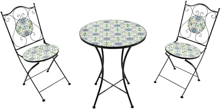 AXI Amélie Mosaik Bistroset aus Metall in Blau & Gelb Sizilianisch | 3-teilige Sitzgruppe, Balkonset mit Bistrotisch & 2 Stühlen für Garten, Balkon & Terrasse, Maße 38,5 x 45 x 90 cm
