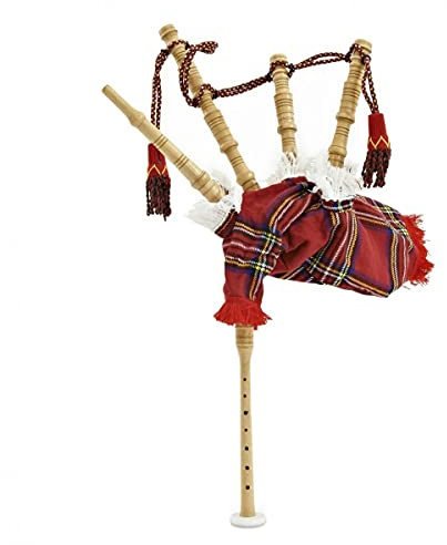 Chanter Dudelsack von Gear4music, Junior Royal Stewart | Inklusive Bass- und Tenor-Bordunen-Imitation, poliertes Cocus-Finish, Elfenbein-Imitat-Beschläge