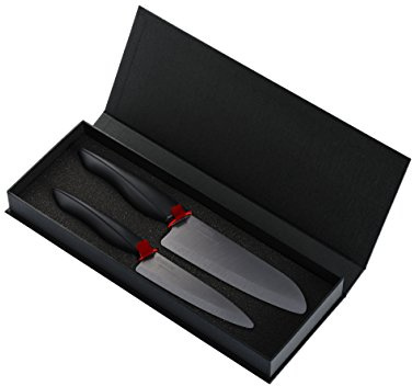 Kyocera SHIN Geschenkset Keramik Gemüse-& Santoku Messer | Z212 Klingen sind 2x so scharf wie andere Kyocera Messer | ergonomischer Griff | extrem scharfe Küchenmesser | Kochmesser Profi Messer