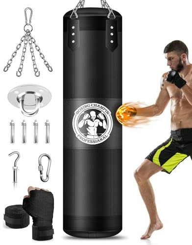 Boxsack Hängend Erwachsene Schwerer Boxsack Set mit Boxhandschuhen MMA Kickboxen Boxen Karate Muay Thai Kampf Fitnessstudio Taekwondo Training (Ungefüllt)