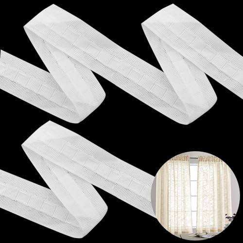Gardinenband,Kräuselband,30M X 2.5CM Gardinenband Universalband Polyester Reihband Vorhang Faltenband,Gardinen Kräuselband zum Aufnähen,Gardinen Überschrift Band für Gardine Haken - Weiß