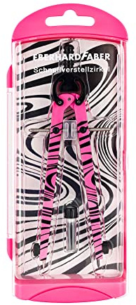 Eberhard Faber 571701 - Schnellverstellzirkel neon pink, Zirkel Set mit Ersatzteilen und Zirkelminen