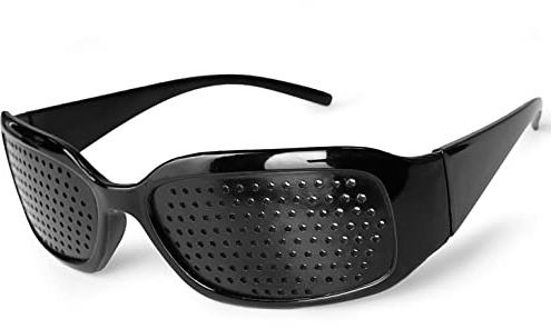 Ganzoo Gitterbrille Rasterbrille Lochbrille für Augentraining, Blick durch kleine Öffnungen nach dem Prinzip der stenopäischen Lücke, Form A, Schwarz, faltbare Bügel, Kunststoff, 24 g, 150/140 mm