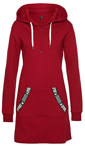 TrendiMax Damen Hoodie Kleid Herbst Langarm Sweatshirts Kapuzenpullover Streetwear Jumper Pullover Mini Kleider, Rot, L