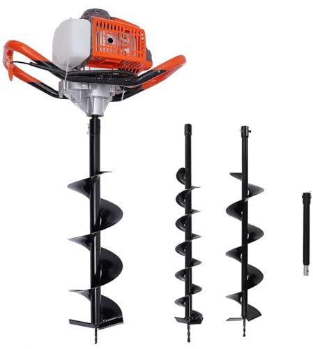 Tenddya Benzin Erdbohrer 5,2 CC mit 3 Bohraufsätzen Ø100/150/200 mm, Erdlochbohrer Pfahlbohrer Motorbohrmaschine inkl. Ölkontrollfenster, Garten, Zaunbau, Landwirtschaft, Forstwirtschaft