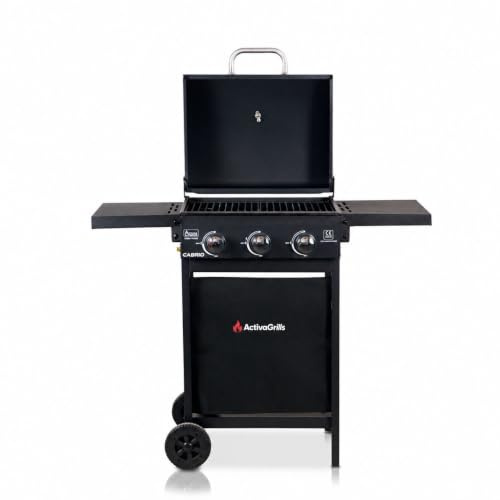 ACTIVA Gasgrill Cabrio I Premium Gasgrill inkl. wetterfester Abdeckhaube, 3 Brenner je 2,7 kW, Thermometer, verchromter Grillrost I Kompakter BBQ Gasgrill für Balkon & Garten