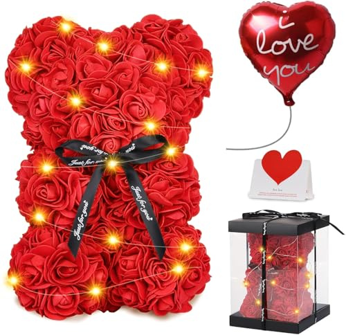 Rosenbär - Geschenk zum Muttertag für Mama - Rosenblumenbär Rosen Teddybär - Über 250 Blumen auf jedem Rosenbären - Geschenk für Muttertag, Valentinstag, Jubiläum mit Geschenkbox und Liebeskarte