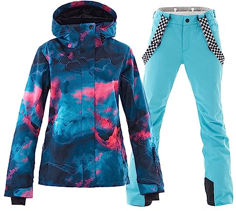 ALSOGO Damen Skianzug Schneeanzug Winddicht Wasserdicht Skifahren Snowboardjacke Trägerhose Set Zum Skifahren Snowboarden Klettern