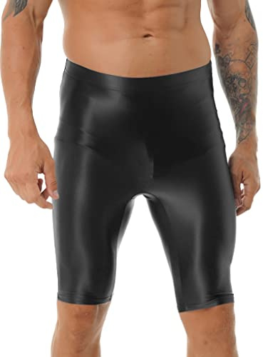 Aiihoo Herren Glänzende Leggings Strumpfhose Laufhosen Sportleggings Atmungsaktiv Funktionsunterhose Tights Shorts Kurz Hose Kompressionshose Badeshorts