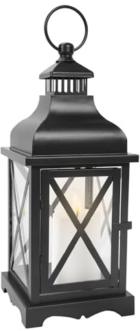 Lzqphantom Schwarze Metall Grablaterne Friedhof Wetterfest Windlicht groß Outdoor Garten Kerzenlaterne Dekorative Laternen für draußen Höhe 36 cm
