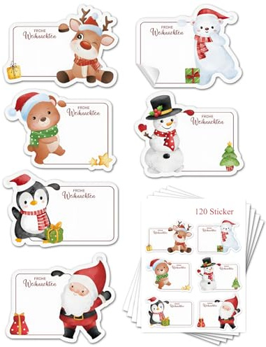 120 Stück Aufkleber Weihnachten Christmas Weihnachtsmann Geschenkaufkleber Beschreibbar Etiketten Selbstklebend Deko Marmelade Sticker Weihnachtssticker Weihnachtsaufkleber Klebeetiketten