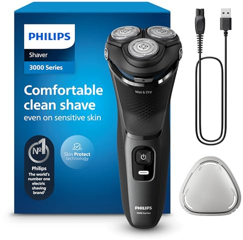 PHILIPS Shaver Series 3000 – Elektrischer Rasierer für Herren: Nass- & Trockenrasur, mit SkinProtect-Technologie, in Anthrazit, mit ausklappbarem Bartschneider, kabellos (S3145/00)