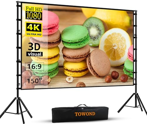 TOWOND Beamer Leinwand mit Stativ 150 Zoll, Outdoor Mobile Leinwand für Beamer Tragbar, 16:9 HD, Filmleinwand Verdickte Hintere Vorderseite Projektion für Garten Theater Nächte