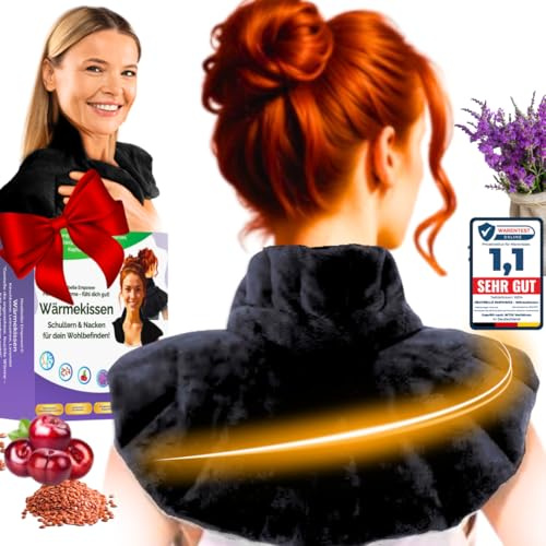Heatbelle Empower® Kirschkernkissen für Nacken und Schulter – Körnerkissen für Mikrowelle- Beruhigender Lavendel Duft & natürliche Wärme - extra große Abdeckung (Schwarz)