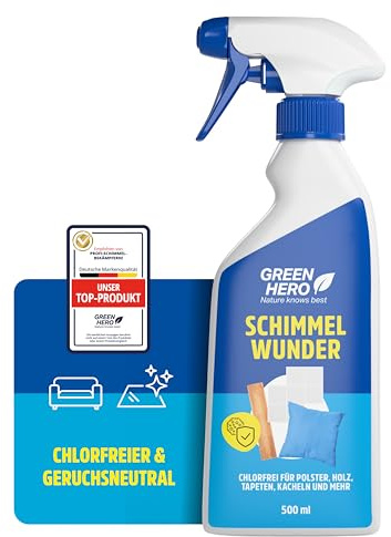 Green Hero Schimmelentferner Chlorfrei 500 ml | Für Polster, Wand, Holz, Tapeten, Textilien, Kacheln, Gardinen | Anti Schimmel, Sporen & Bakterien Spray zuverlässiges chlorfreies schimmelspray