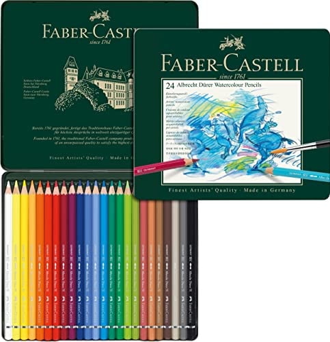 Faber-Castell 117524 Albrecht Dürer Aquarellstifte, Set mit 24 Aquarell Stiften mit dicken 3,8-mm-Minen, Holzstifte mit wasserlöslichen Pigmenten