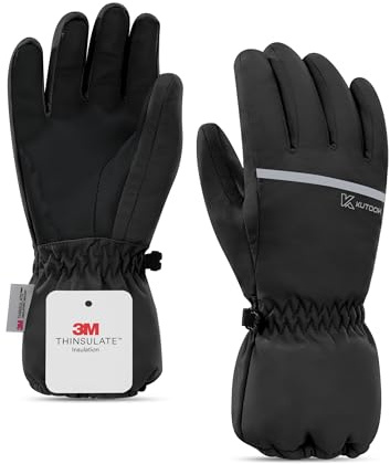 KUTOOK Kinder Skihandschuhe Wasserdicht Warm Winterhandschuhe Fingerhandschuhe Kinderhandschuhe Jungen Mädchen Snowboarden Handschuhe Outdoor und Wintersport Schwarz M