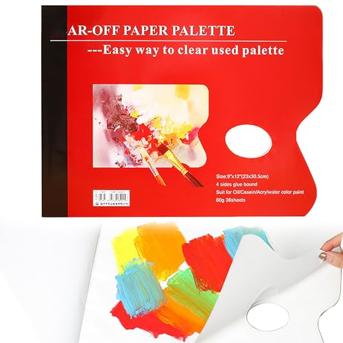 36 Blatt Palettenblock, Abreißen Farbmischpalette Papier 23 x 30.5cm, mit Daumenloch, Einweg Farbmischpalette Malblock Künstler Acrylfarbe Mischen Zubehör für Ölgouache Aquarellmalerei
