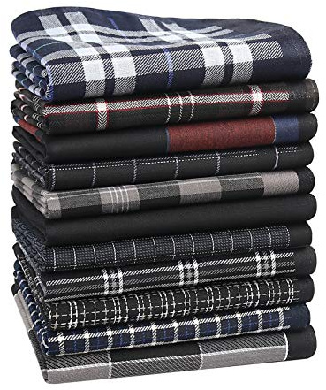 HOULIFE Herren Schwarz Taschentücher aus Reiner 60S Baumwolle 43x43cm 11 Dunkle Farbe Muster für Alltagsgebrauch 11 Stücke