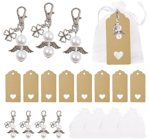 KiKiHong 30 Stück Schutzengel Anhänger Schutzengel Schlüsselanhänger | Mit Glücklichem Vierblättrigem Kleeblatt Organzabeutel für Hochzeit Gastgeschenke Geschenk Taufe Gastgeschenke Geburtstag
