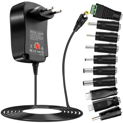 Universal Netzteil Adapter 41W Universal AC zu DC 6V 9V 12V 15V 18V 20V 24V 1A 1.5A 2A Netzteil, Universal AC/DC Adapter Schaltnetzteil Ladegerät mit 5V 1A USB Port und 10 DC Steckern