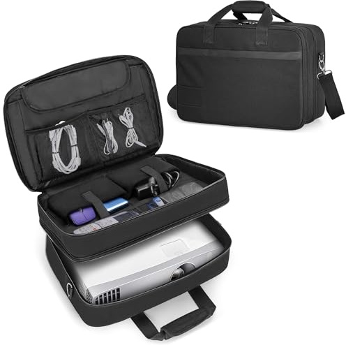 CURMIO Projektor Tasche mit Laptop-Fach, Beamer Tasche Kompatibel mit die Meisten Projektoren und Zubehör, Schwarz