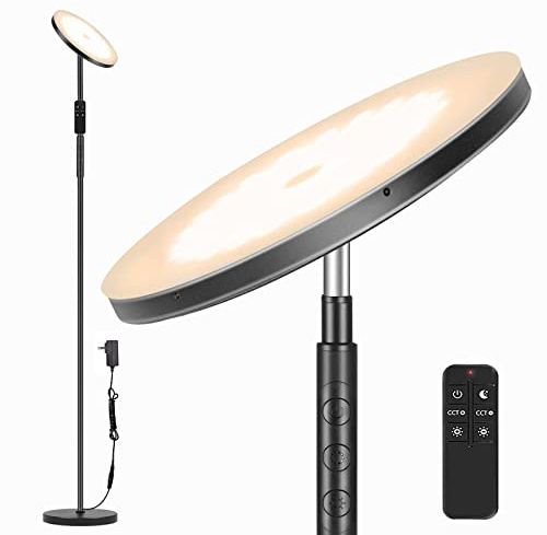LED Stehlampe Wohnzimmer Dimmbar, 36W 3600LM Deckenfluter mit Fernbedienung & Touchsteuerung, 1-Minuten-Installation, Augenschonende Stehlampe Modern für Wohnzimmer,Büro,Esszimmer,Schlafzimmer(Schwarz