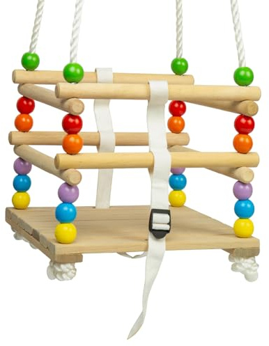 Bigjigs Toys Holz-Wiege-Babyschaukel, Outdoor-Hängestuhl mit Seil