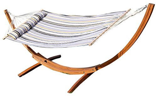 320cm Hängemattengestell XL Limited Edition aus Holz Lärche mit Stab Hängematte gefüttert und Polster Schrauben aus Edelstahl von AS-S, Farbe:Gestell mit Matte NAGUA