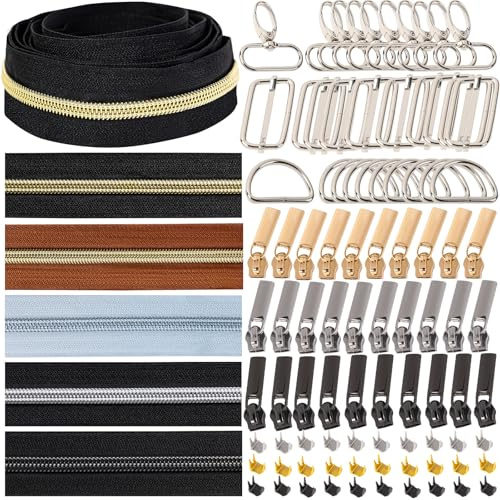 VOKABY 10 M Reißverschluss,Näh Endlosreißverschluss mit Zipper,5 Farben,je 2 M,mit 90 Stück Reißverschlüsse Zubehör für Nähen