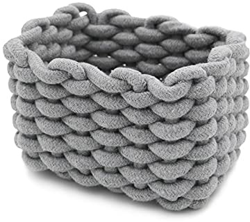 Icegrey Aufbewahrungskorb Baumwolle Strickkorb Dekorative, Grau Small | NatüRliche Rechteck Wasserdichter Aufbewahrungsboxen Organisatoren für Babyzimmer, Schlafzimmer, Wohnzimmer