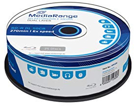 MediaRange BD-R Dual Layer 50GB 6-fache Schreibgeschwindigkeit, Silber, 25er Cakebox
