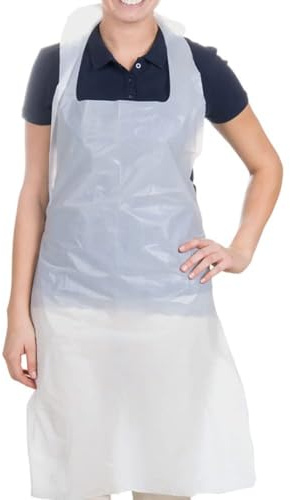 Osler & Walsh Hochwertige Einwegschürzen für Damen und Herren, 686 mm x 1170 mm, Polyethylen-Schürzen für Erwachsene, 16 Mikrometer, flach verpackt, Größe und Spezifikation, Weiß, 100 Stück